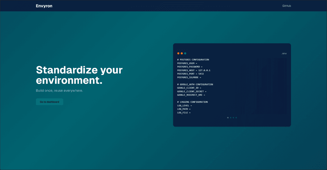 Envyron Landing page
